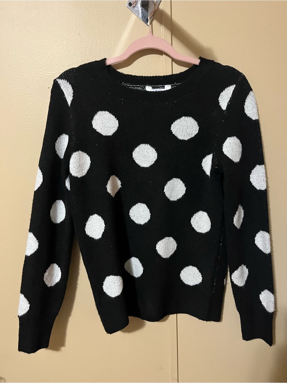 Time and Tru Black Sweater with White Polka Dots